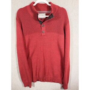 Flag & Anthem Men's Red Heather Ribbed Knit Button Mock Neck Sweater Size L